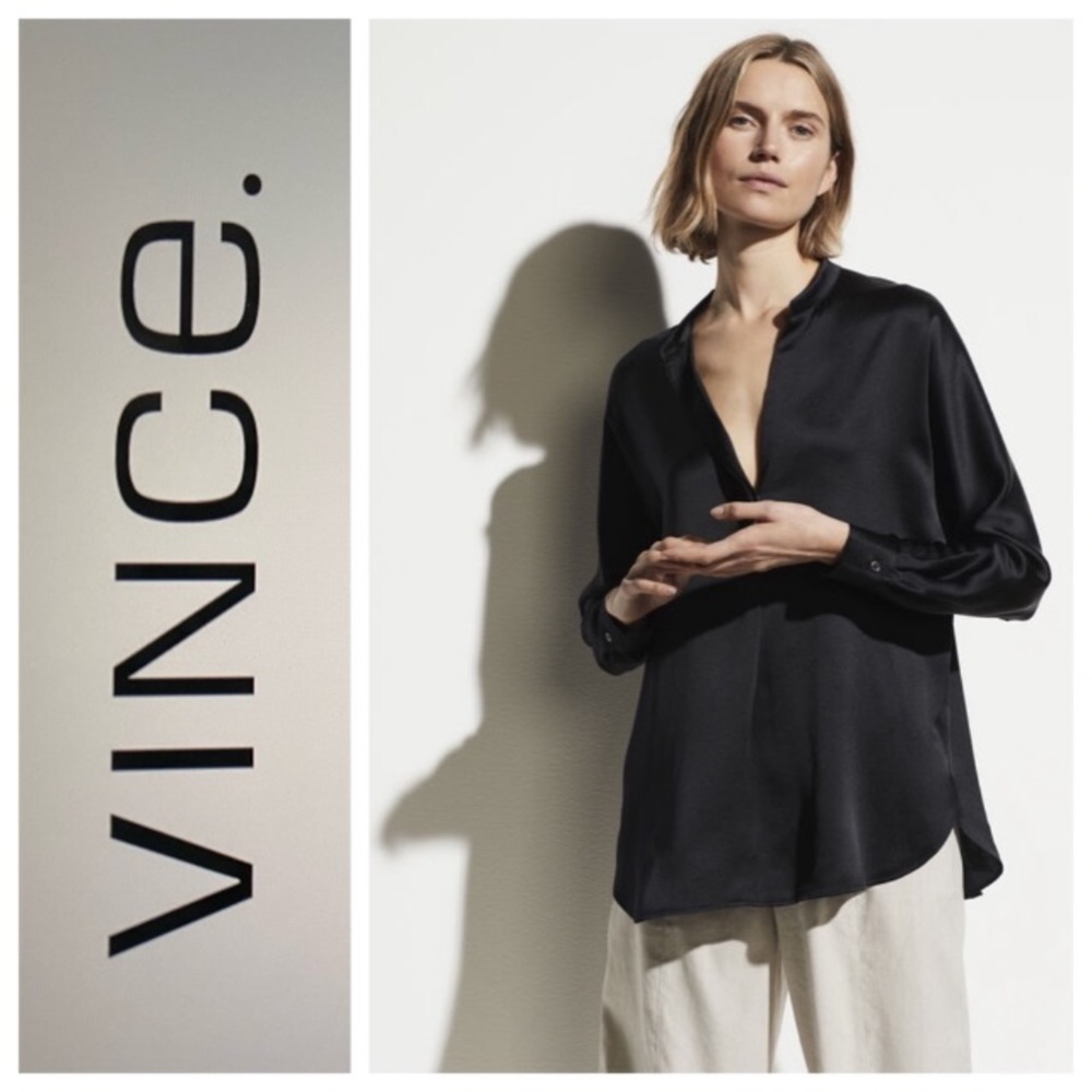 RARE Vince Silk Chic Black Blouse Top